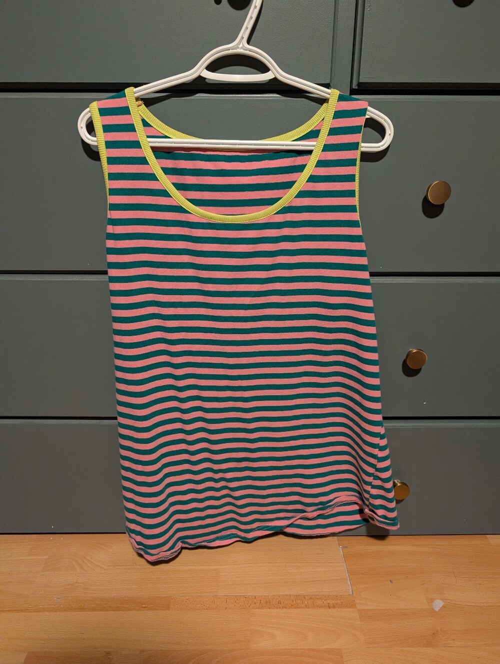 Striped Tank Top in Pink & Teal with Yellow Trim